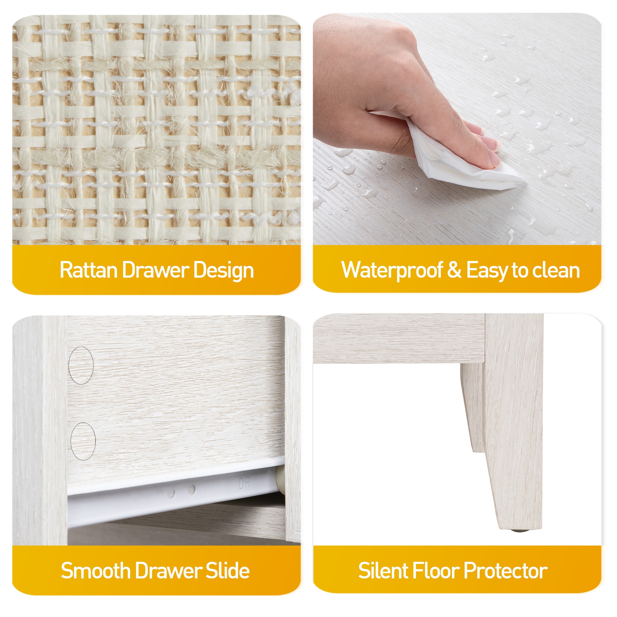 Grayish White Rattan Nightstand With Drawer Set Of 2, Boho 27" Tall Bedside Table With Storage For Small Space, Living Room Wood Accent End Table Bedroom Furniture, Couch Coffee Table_voghion.com